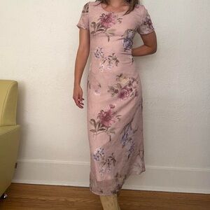Vintage 80s / 90s Short Sleeve Floral Maxi Dress